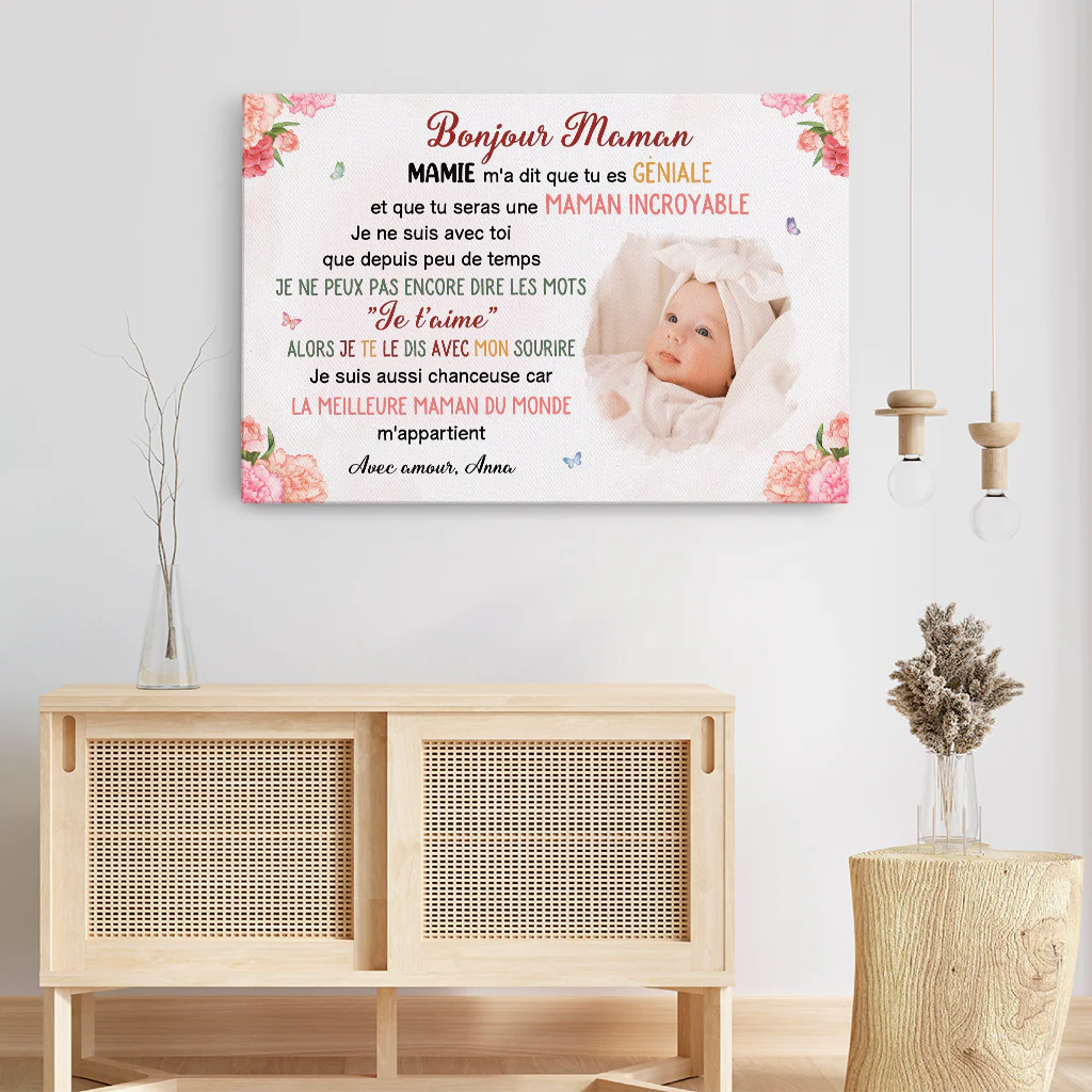 Toile Personnalisé Maman - Bonjour Maman Avec Visage de Bébé - Image 3