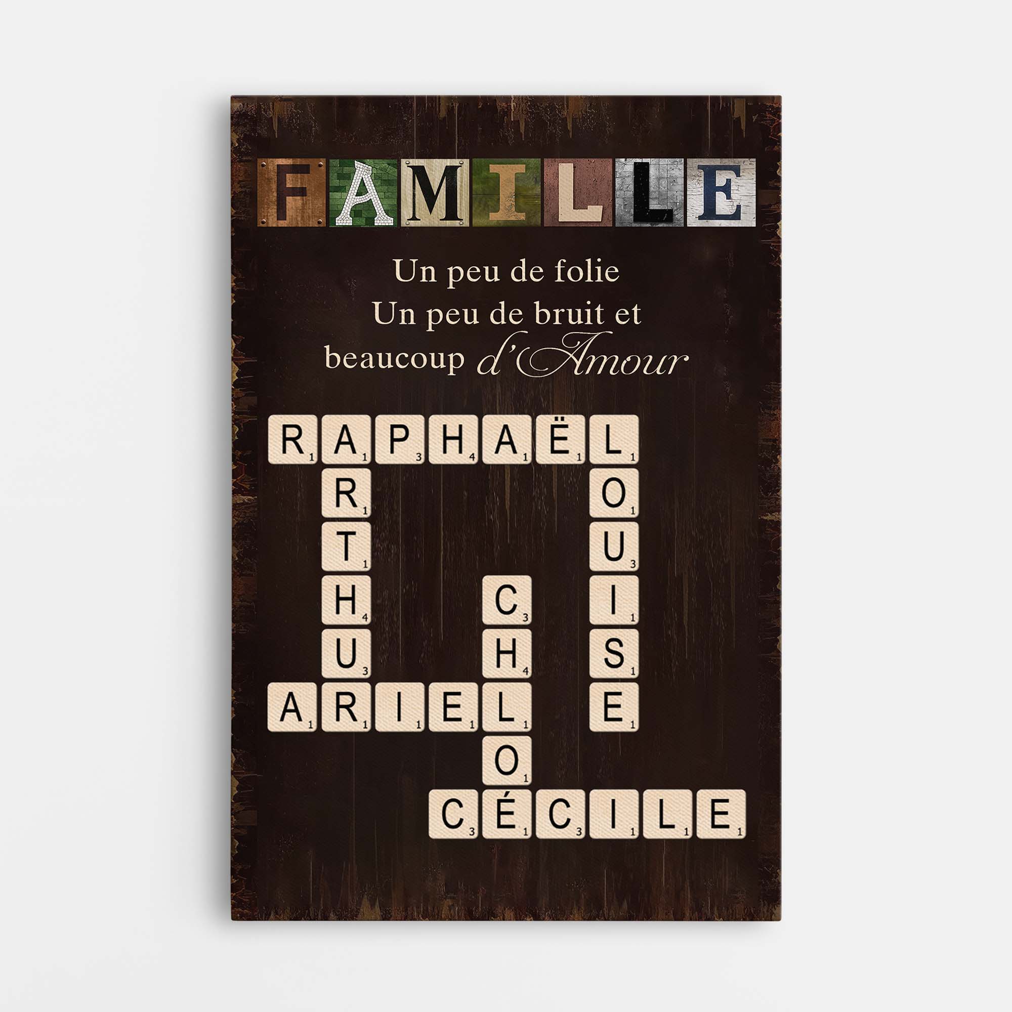 Toile Personnalisée Famille Avec Mots-Croisés - Beaucoup D’amour De Famille