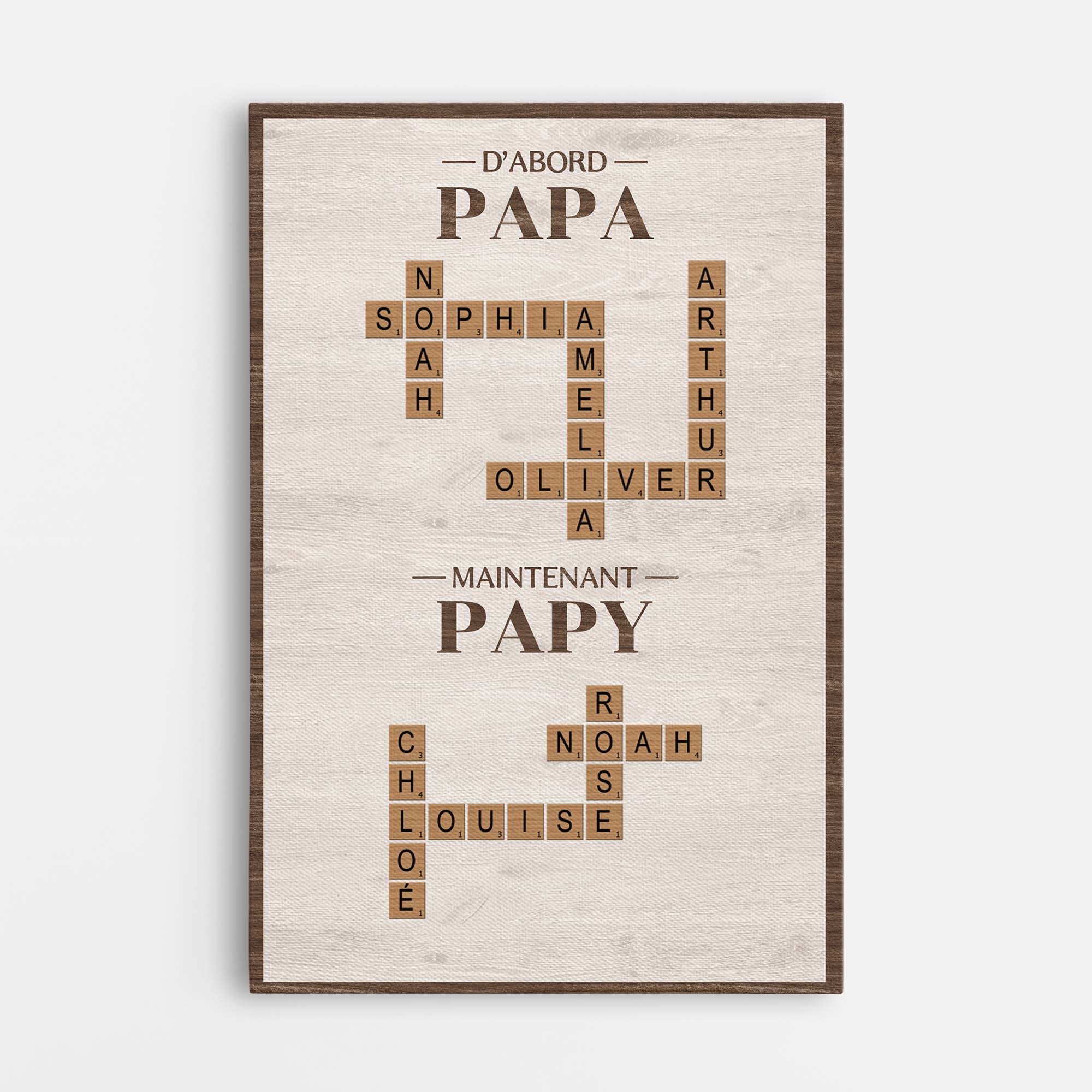 Toile Personnalisée Avec Mots-Croisés - D’abord Papa Maintenant Papy