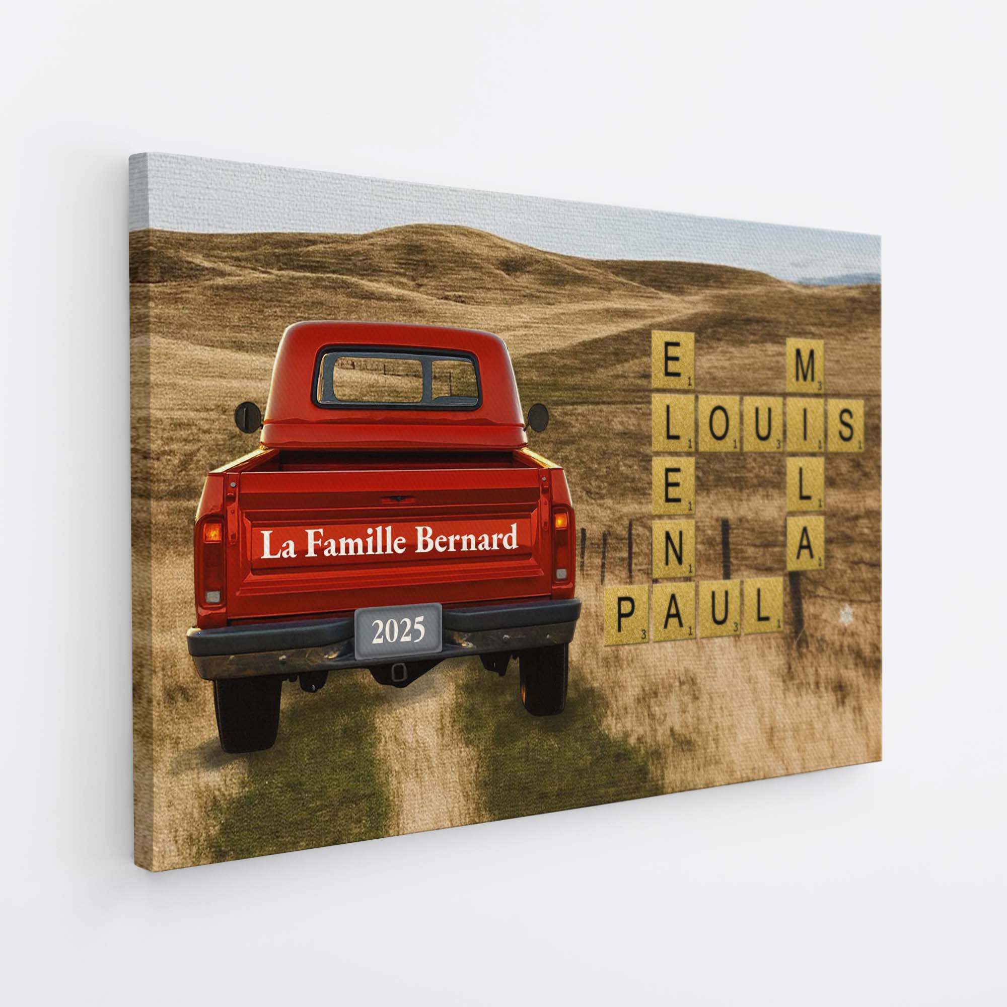 Toile Mot Croisé Famille Personnalisé - Notre Famille Avec Voiture - Image 2
