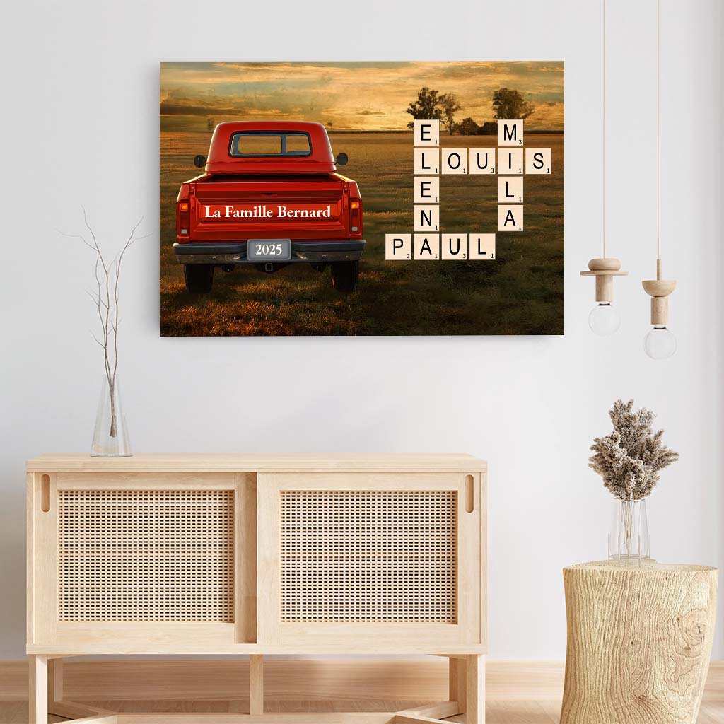Toile Mot Croisé Famille Personnalisé - Notre Famille Avec Voiture - Image 3