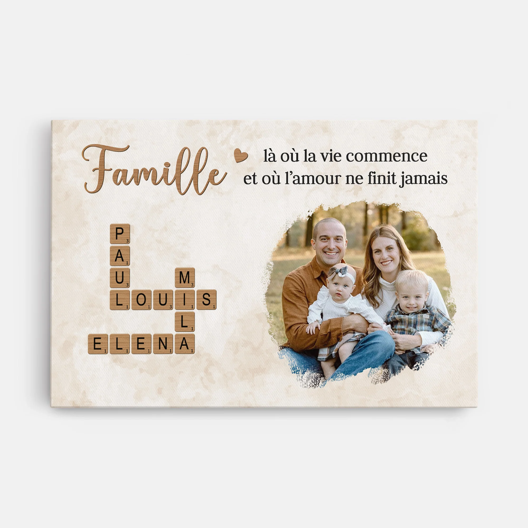 Toile Personnalisée Avec Photo Et Mots-Croisés - Notre Amour De Famille
