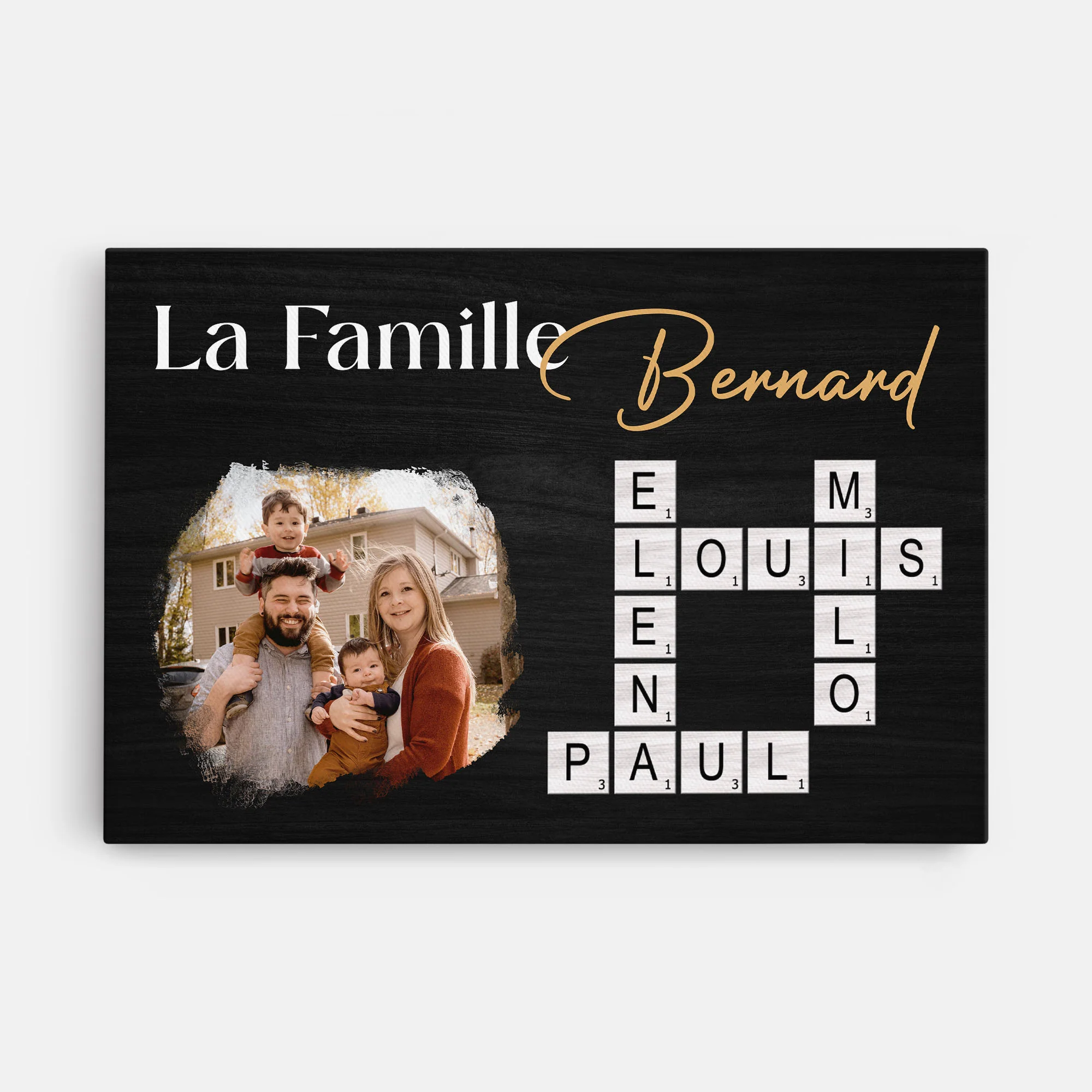 Toile Personnalisée Famille Avec Photo - Notre Famille Avec Mots-Croisés