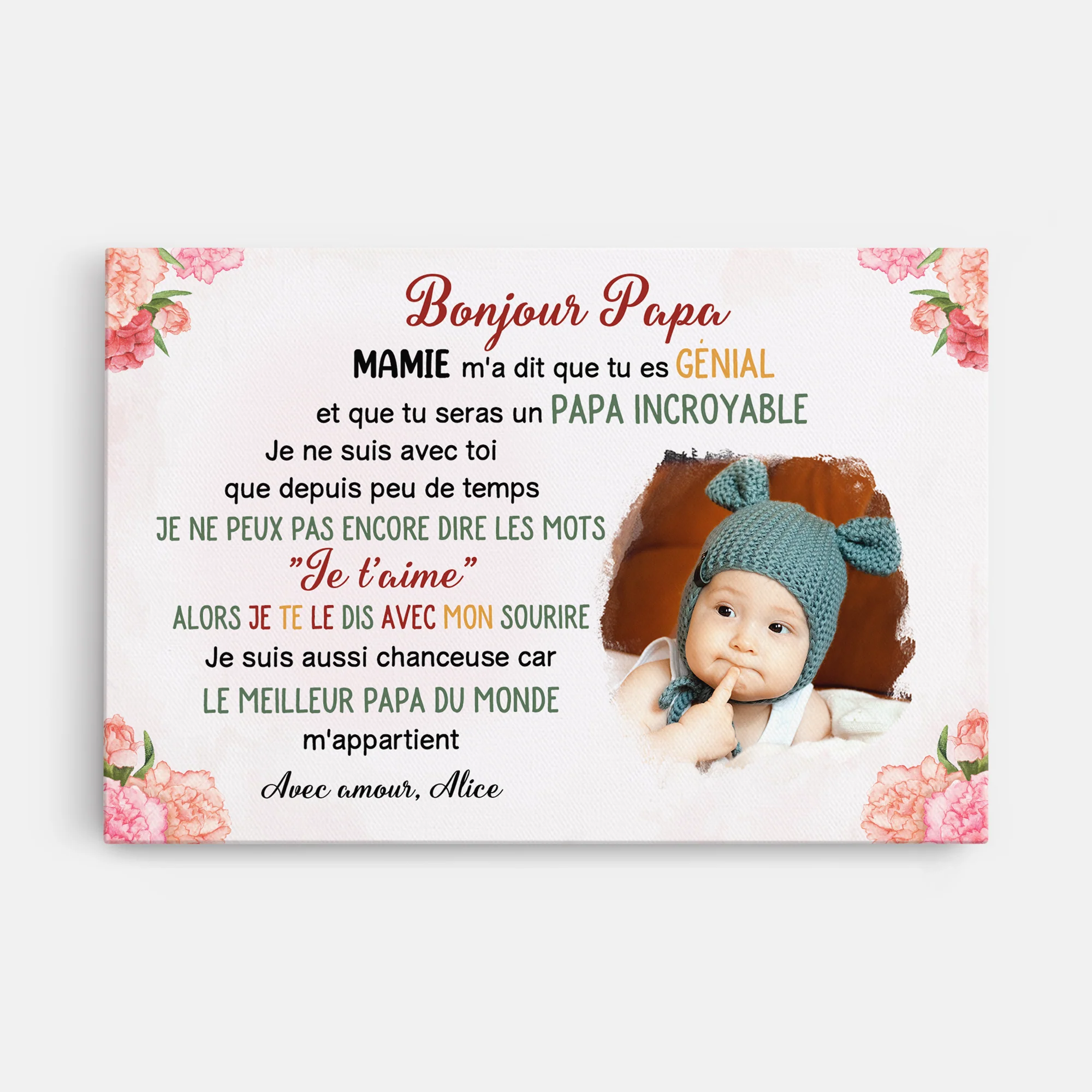 Toile Personnalisée Photo - Bonjour Papa