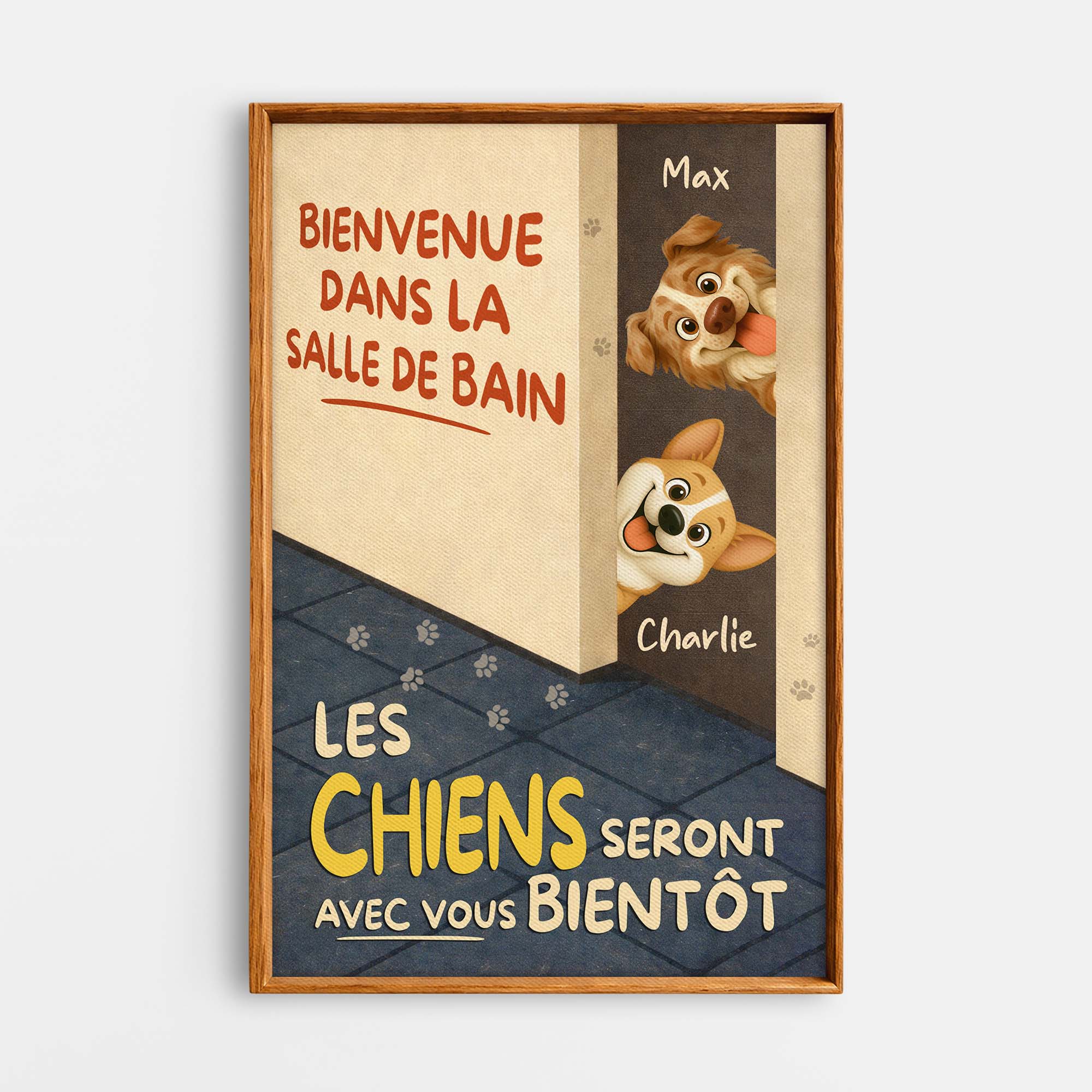Toile Prénom Personnalisée | La Salle De Bain Avec Chien