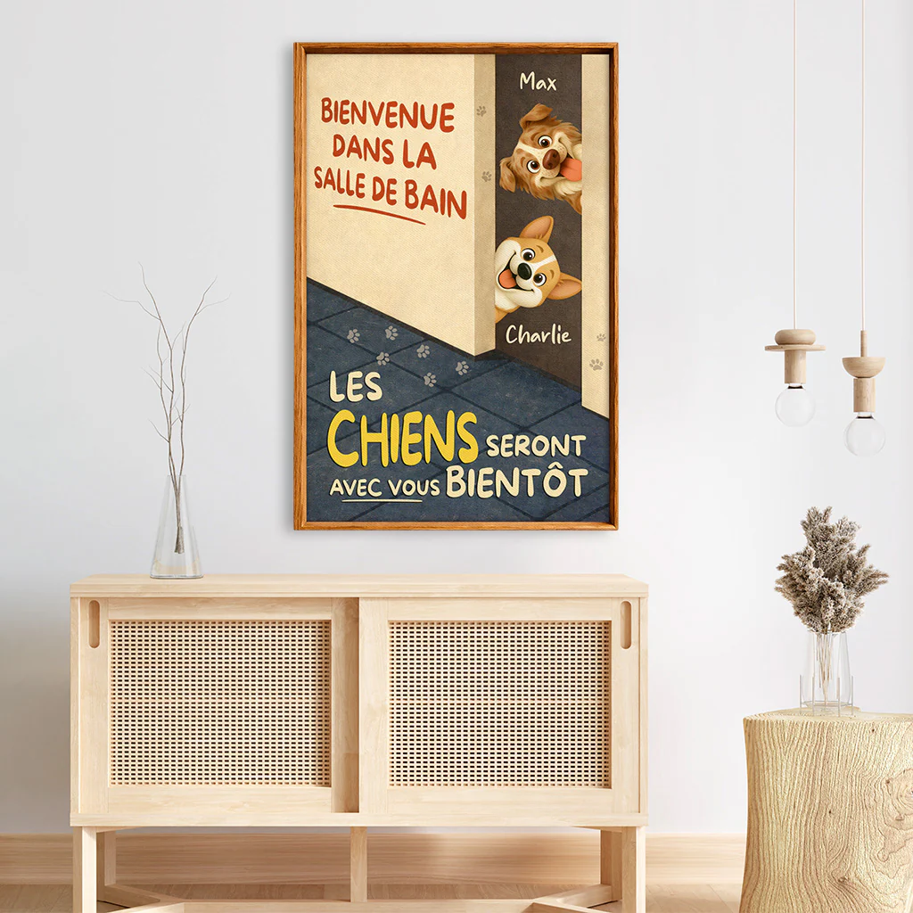 Toile Prénom Personnalisée | La Salle De Bain Avec Chien - Image 3
