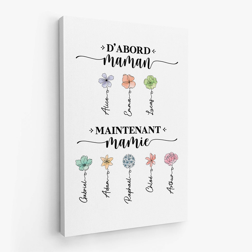 Toile Personnalisée Mamie - D'abord Maman Maintenant Mamie - Fleurs Et Noms - Image 2