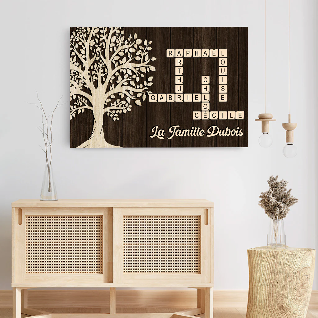 Toile Mot Croisé Famille Personnalisé - Arbre De Vie Avec Mots-Croisés - Image 3