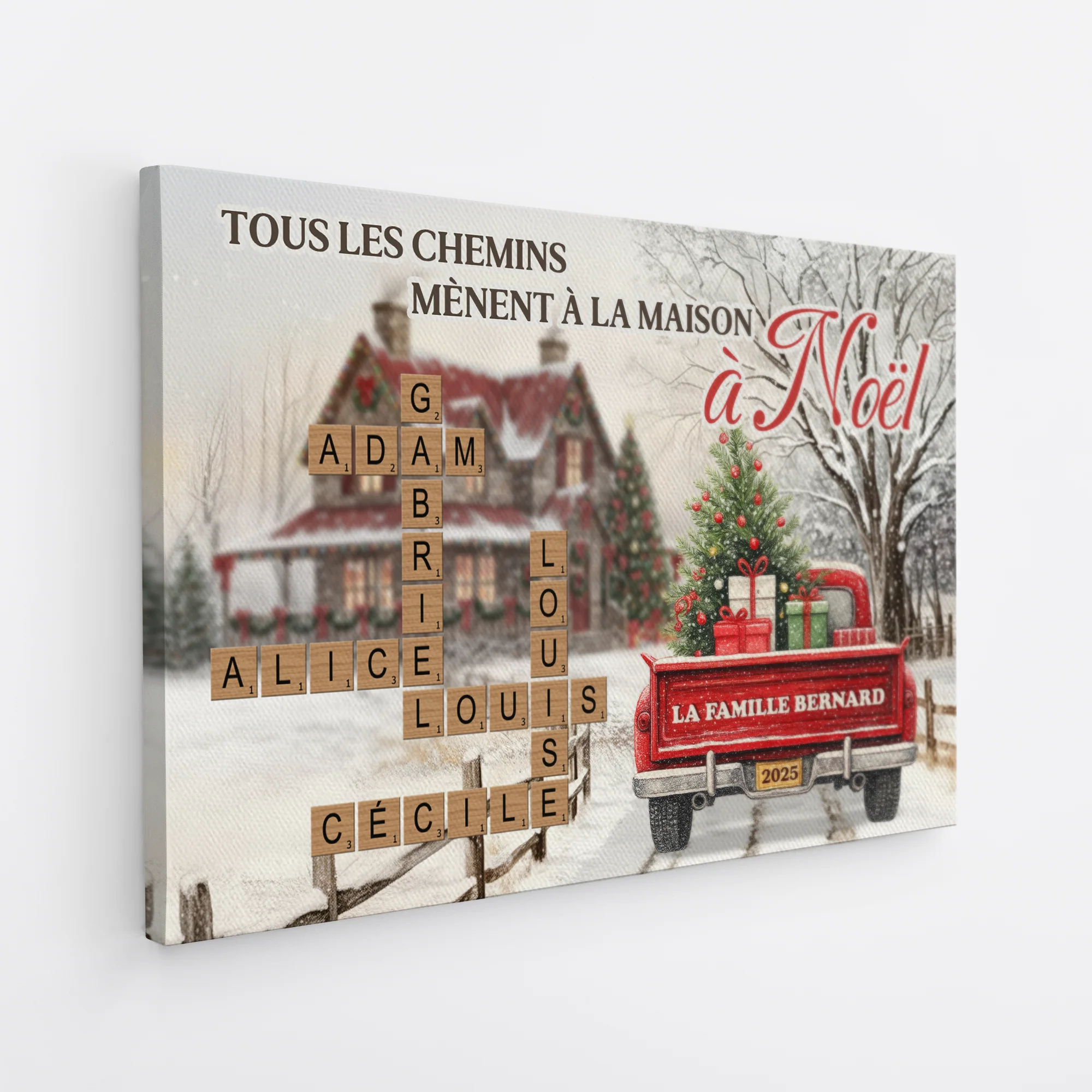 Toile Mot Croisé Famille Personnalisé - Tous Les Chemins À Noël - Image 2
