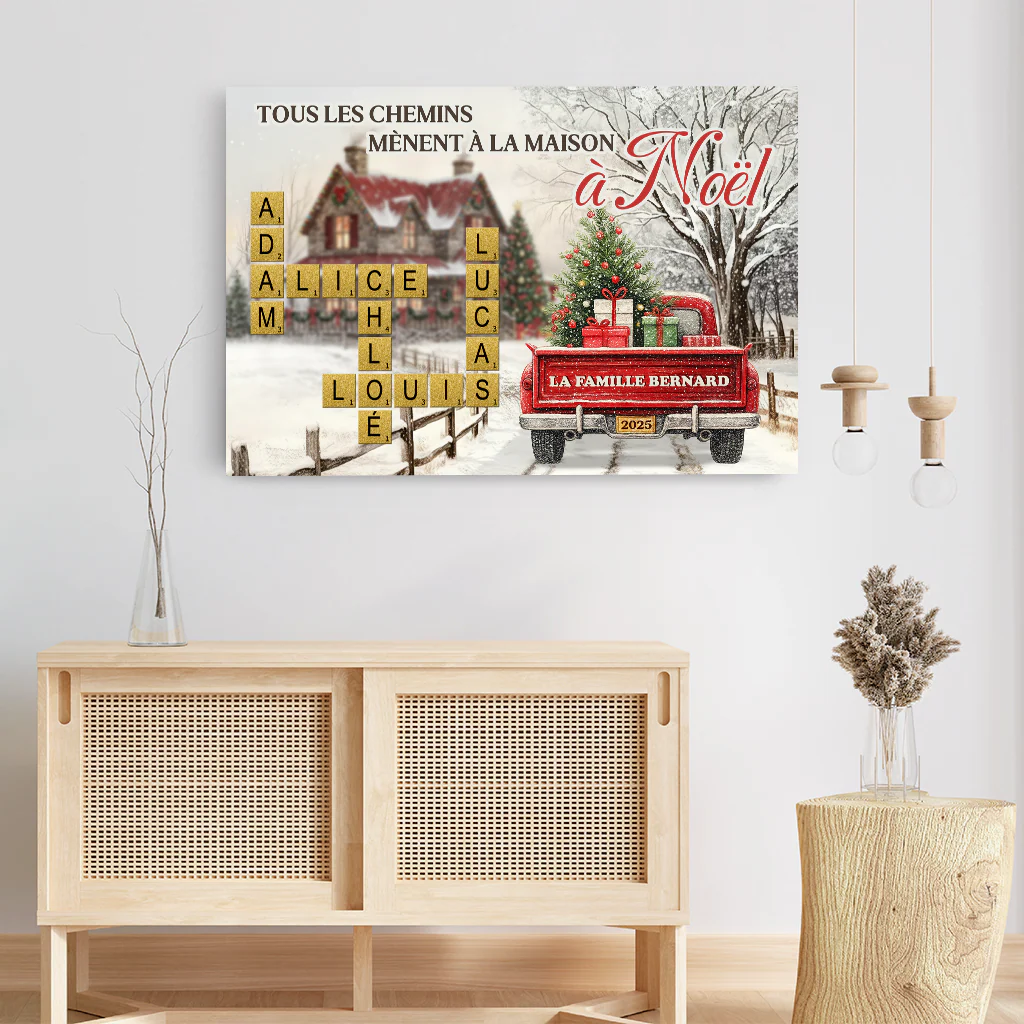 Toile Mot Croisé Famille Personnalisé - Tous Les Chemins À Noël - Image 3
