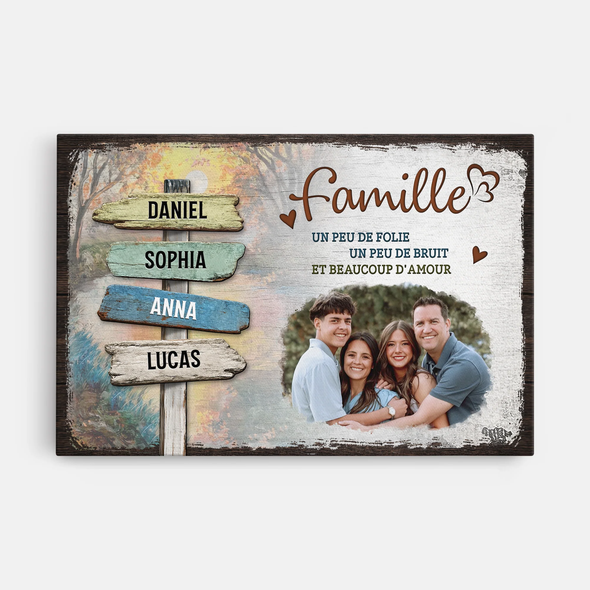 Toile Personnalisée Famille Avec Photo - Bruit Et Amour De Notre Famille
