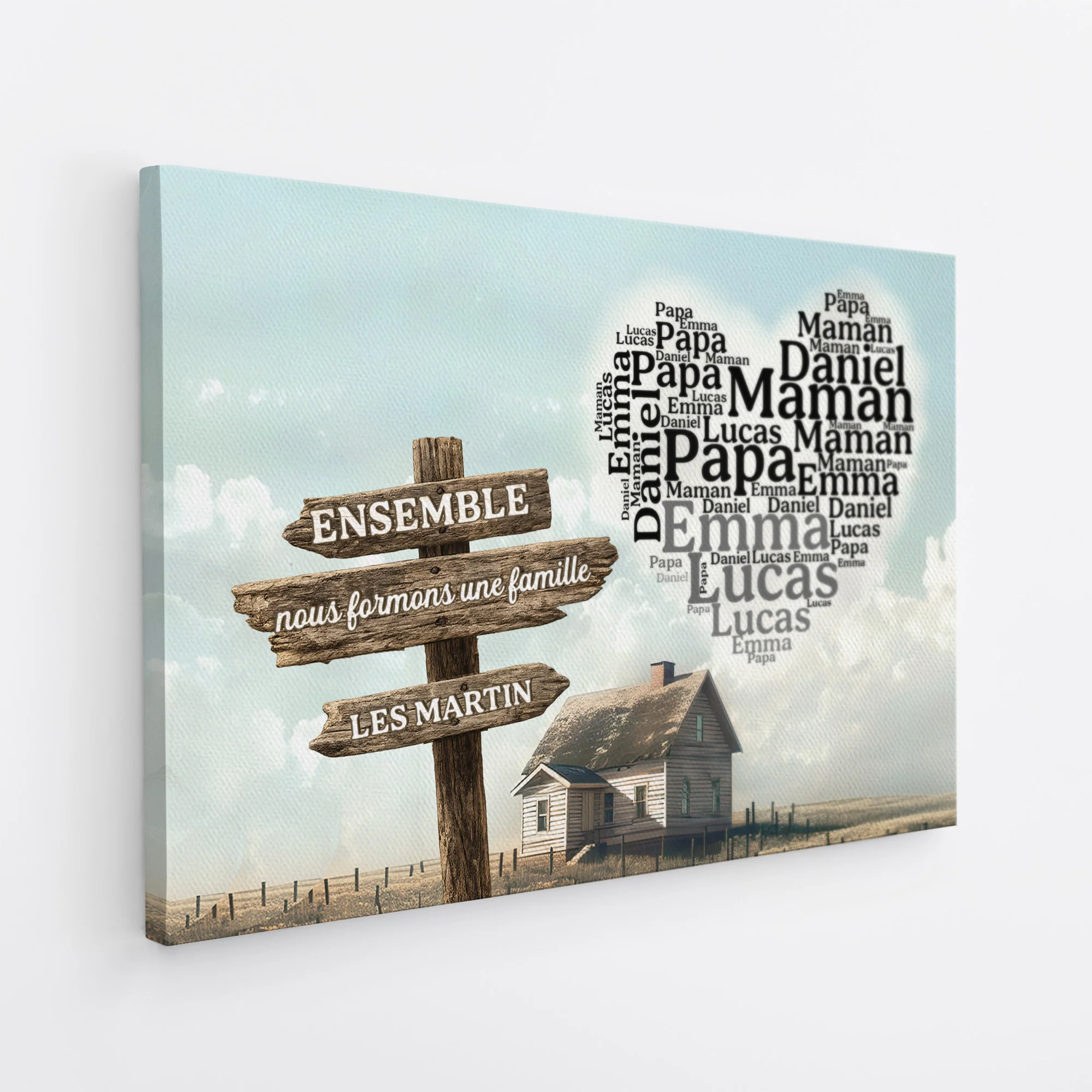 Toile Personnalisée Famille Avec Prénom En Coeur - Former Une Famille - Image 2