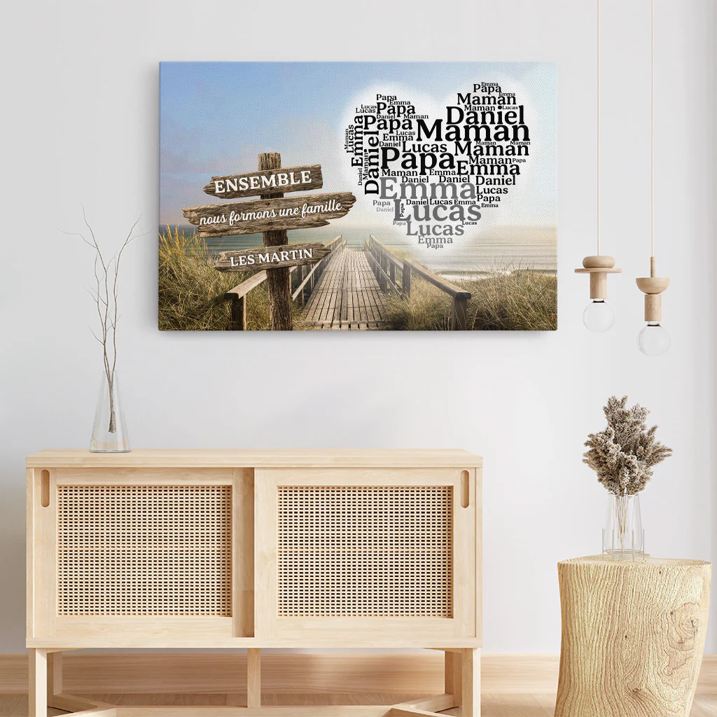 Toile Personnalisée Famille Avec Prénom En Coeur - Former Une Famille - Image 3