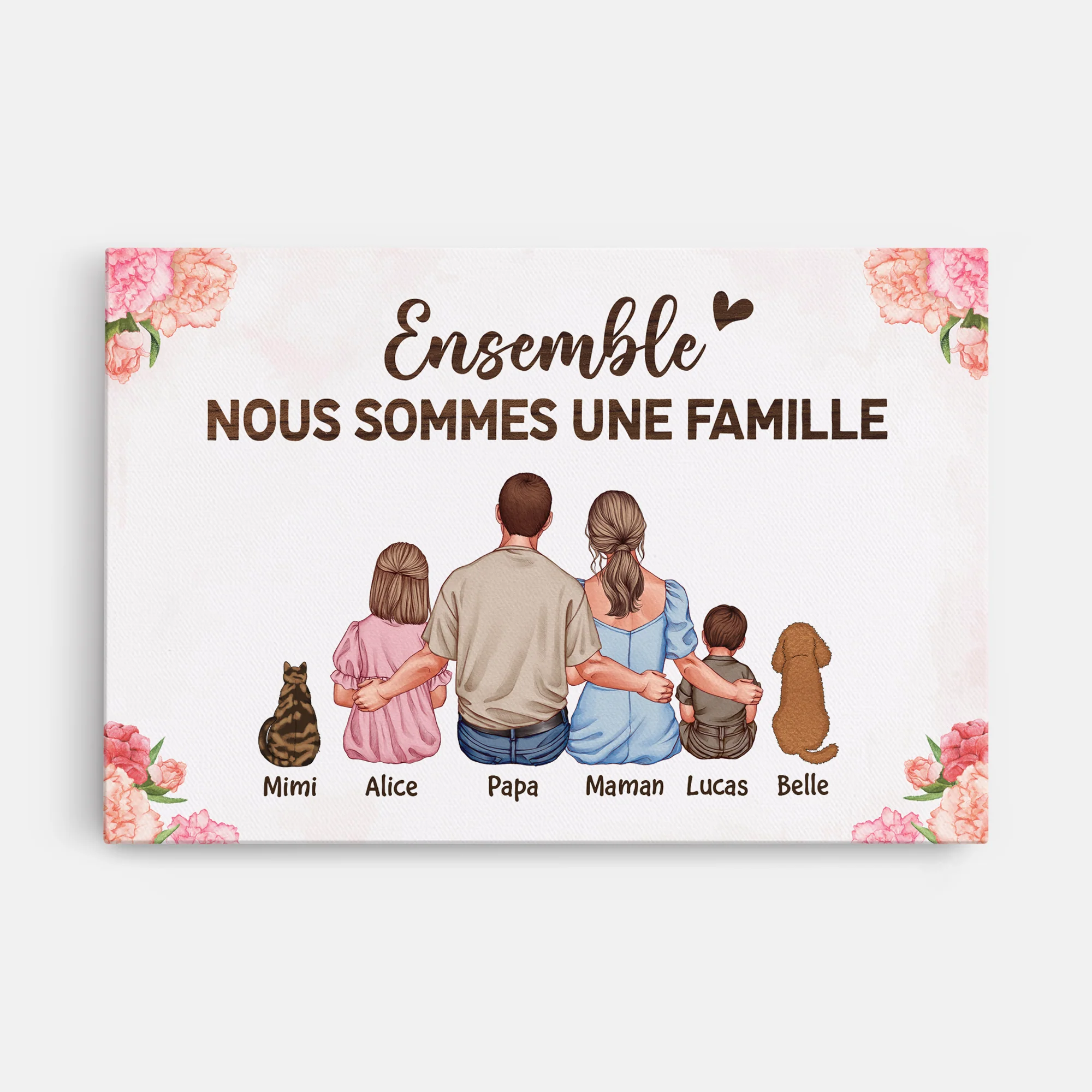 Toile Personnalisée Famille - Famille Ensemble Version Tourner Le Dos