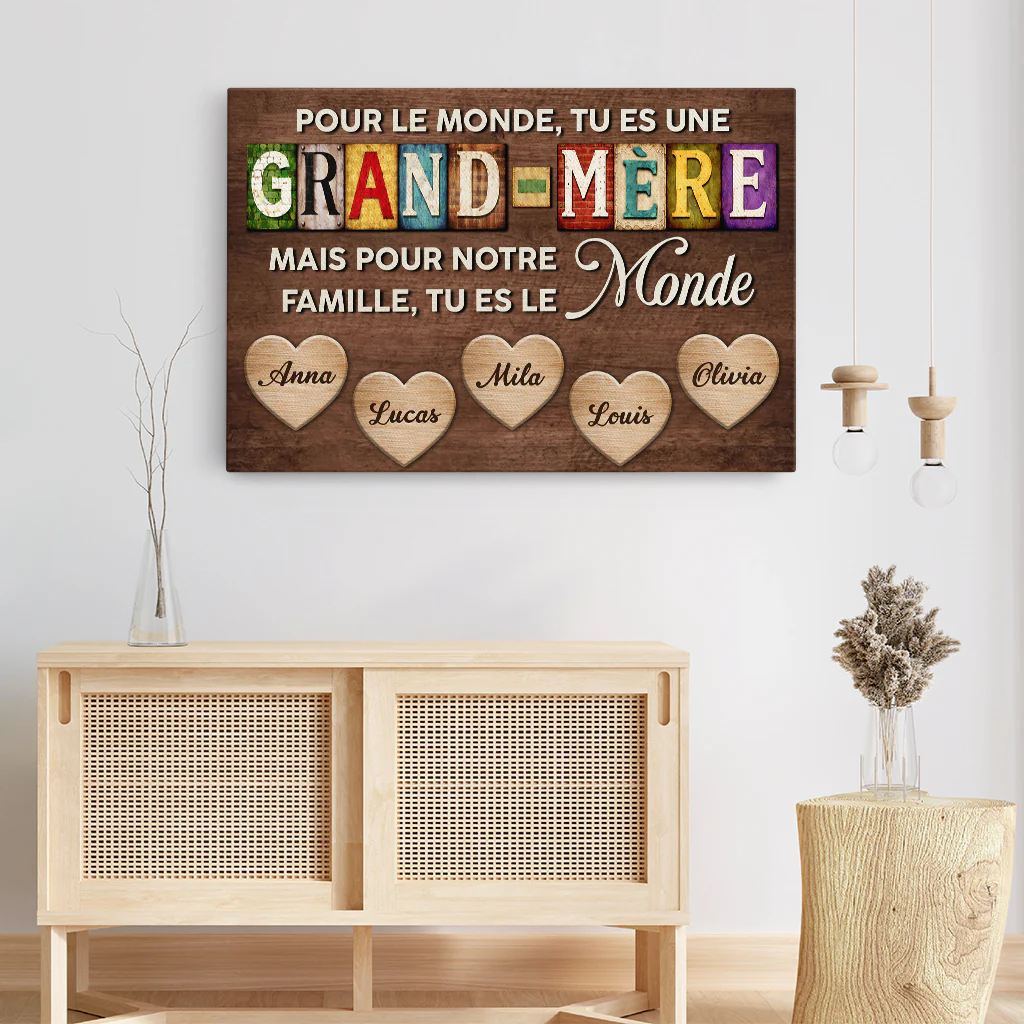 Toile Personnalisée Maman Et Papa - Pour Notre Famille Tu Es Le Monde - Image 3