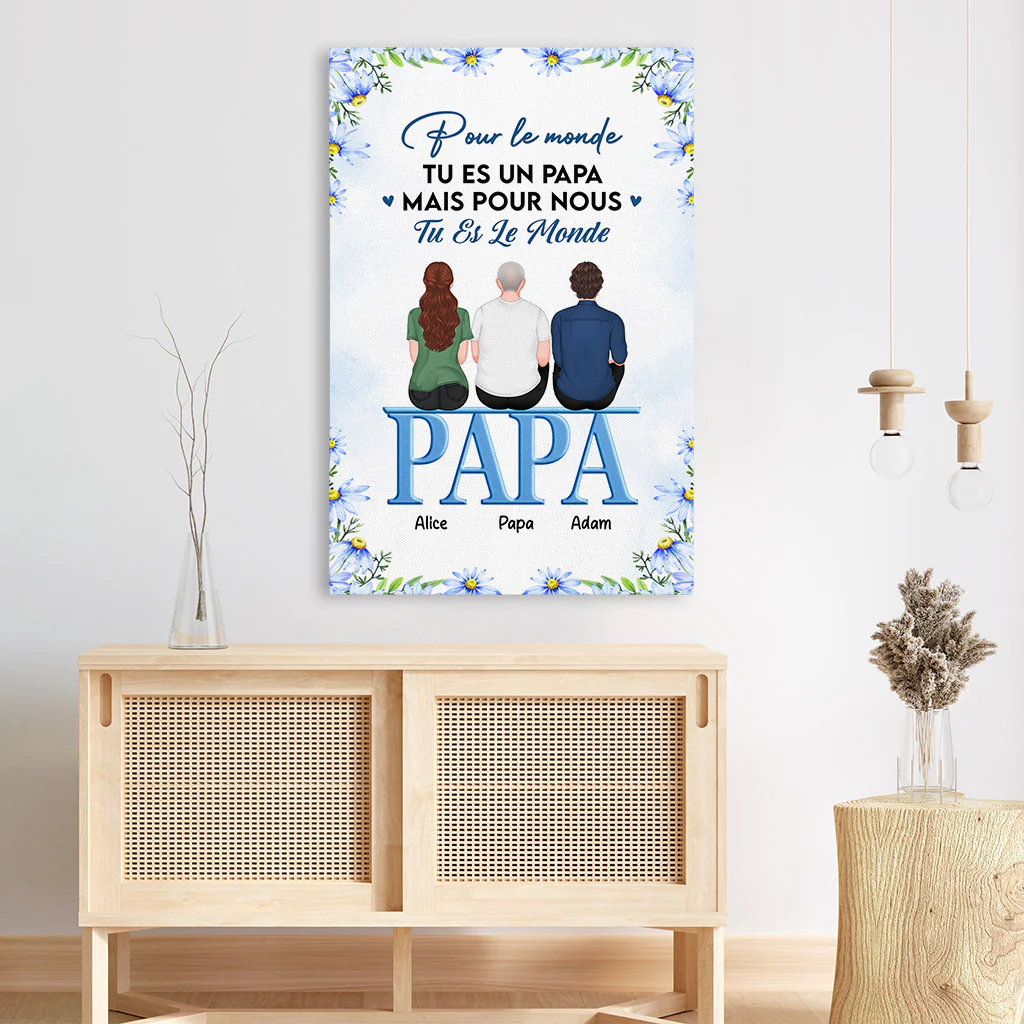 Toile Personnalisée Papa - Papa Tu Es Le Monde - Tourner Les Dos - Image 3