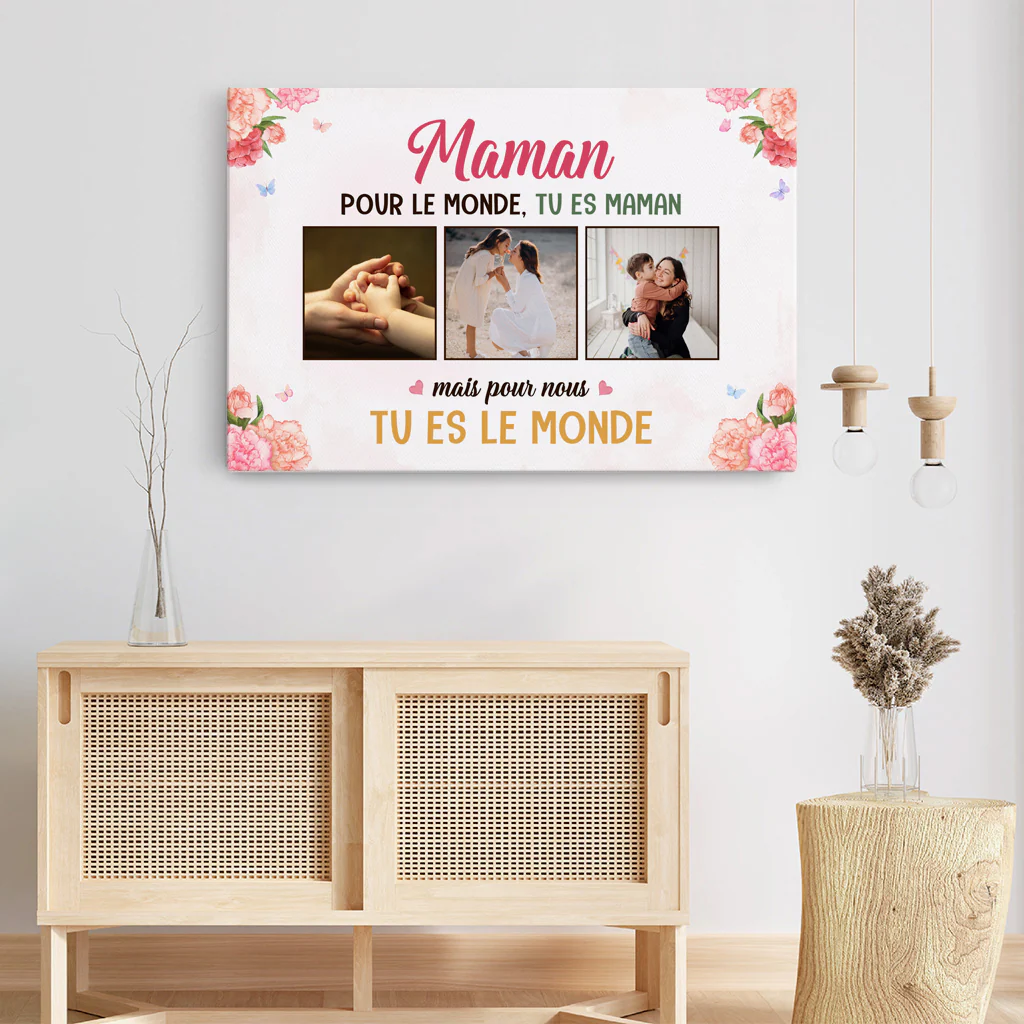 Toile Personnalisée Photo Pour Maman - Tu Es Le Monde Pour Moi - Image 3