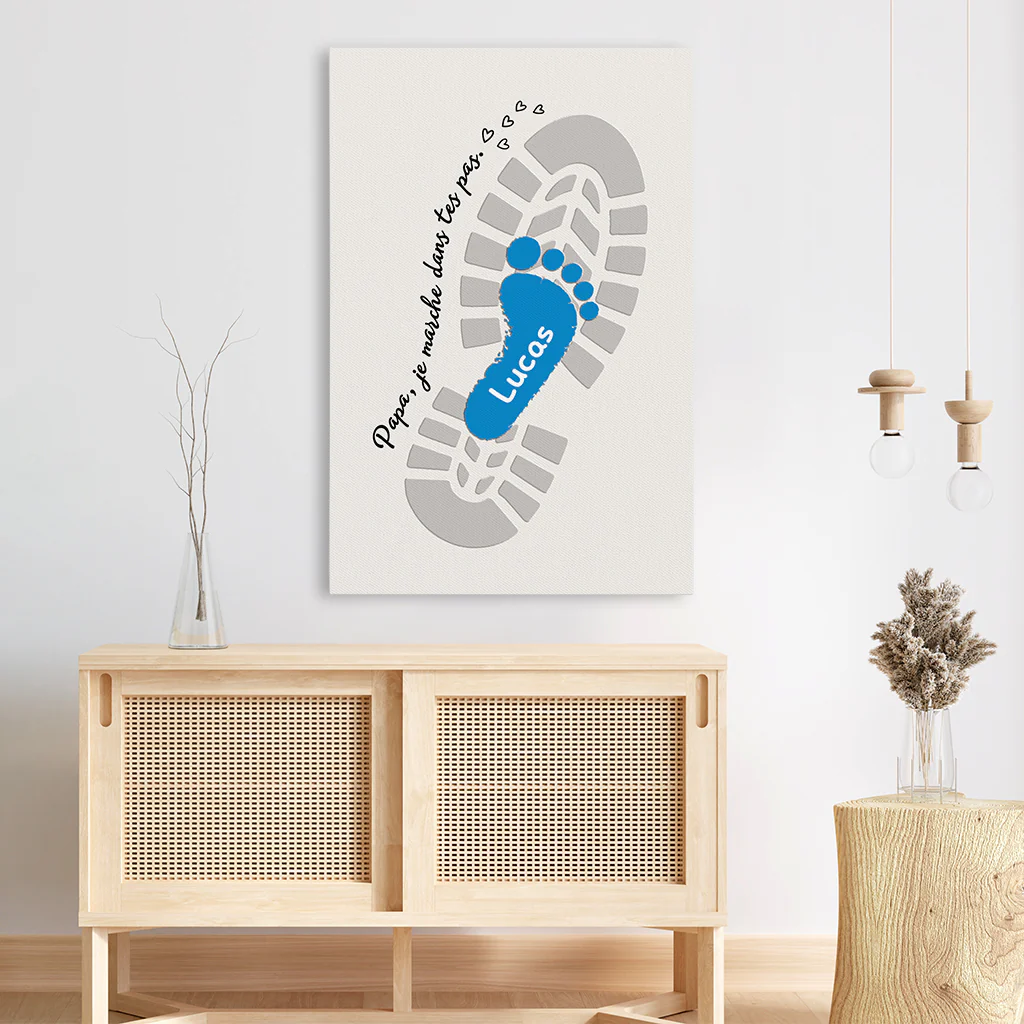 Toile Personnalisée Prénom - Cadeau Papa Papy Je Marche Dans Tes Pas - Image 3