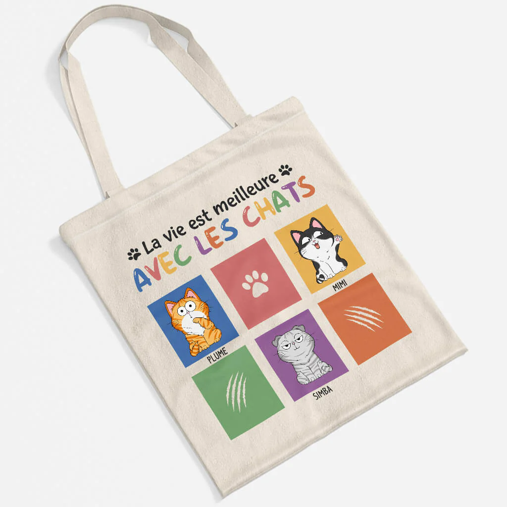 Tote Bag Personnalisé - La Vie Est Meilleure Avec Chat - Image 2