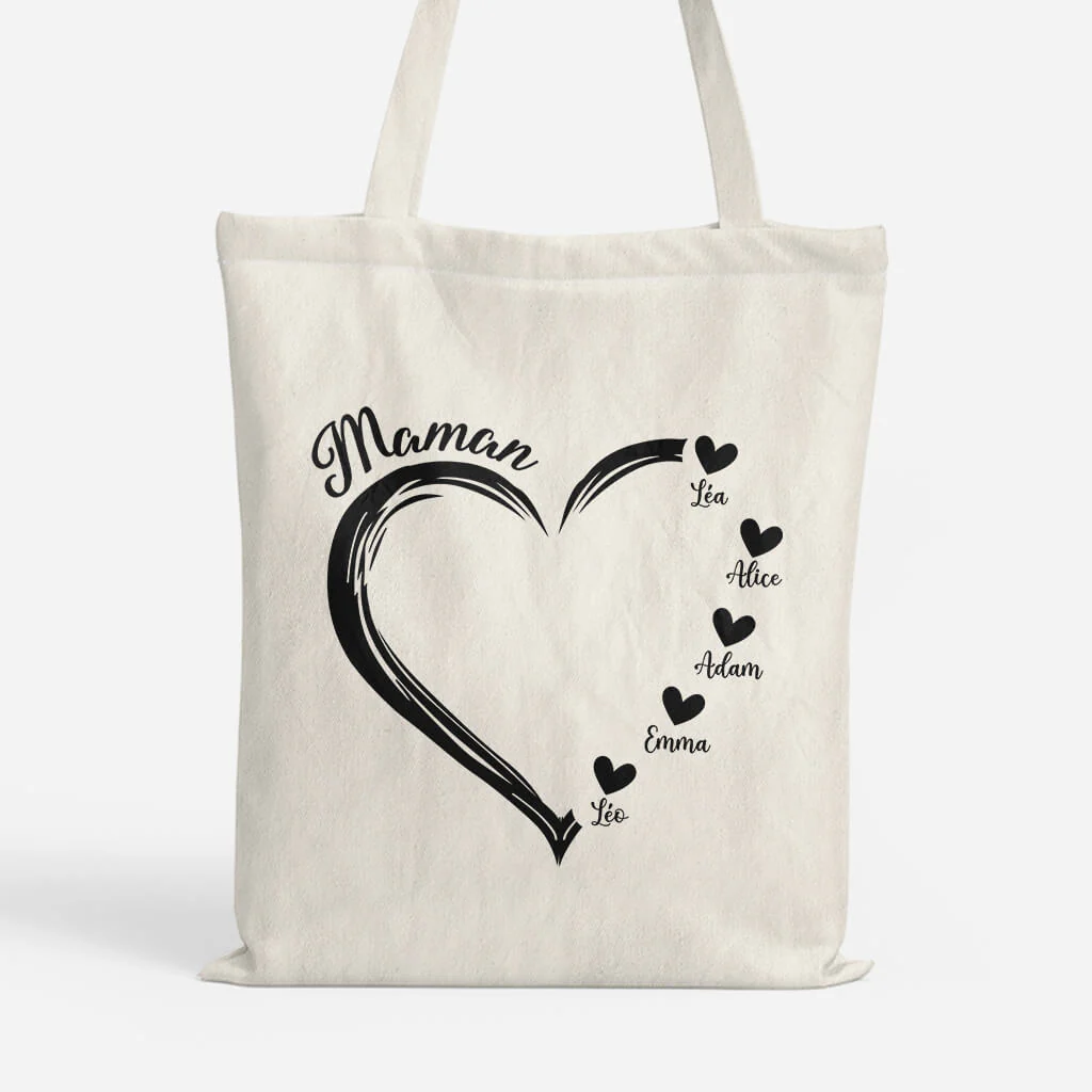 Tote Bag Personnalisé Pour Maman - Maman Avec Coeurs Noirs