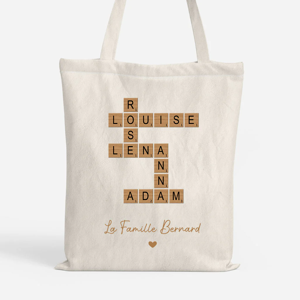 Tote Bag Personnalisé Cadeau | Notre Famille Mot Croisé Personnalisé