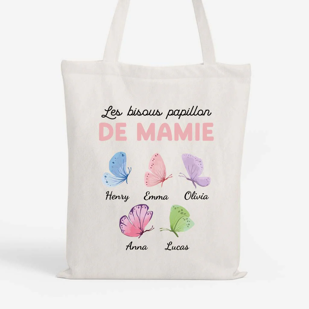 Tote Bag Personnalisé - Bisous Papillon De Mamie Maman