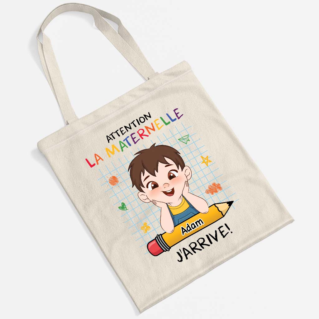 Tote Bag Pour Enfant Personnalisé - Attention La Maternelle J'arrive - Image 2