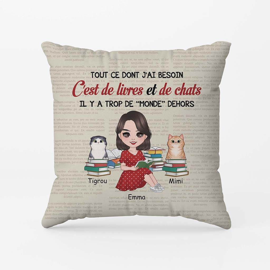 Tout Ce Dont J'ai Besoin C'est De Livres Et De Chats - Coussin Chat Personnalisé