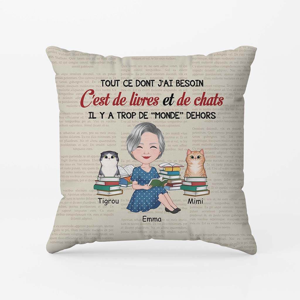 Tout Ce Dont J'ai Besoin C'est De Livres Et De Chats - Coussin Chat Personnalisé - Image 2