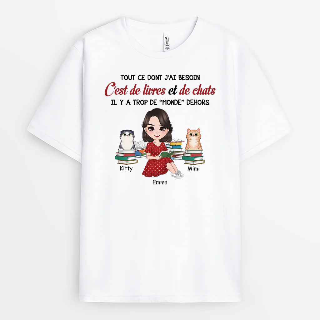 Tee Shirt Personnalisé Chat | Tout Ce Dont J'ai Besoin C'est De Livres Et De Chats