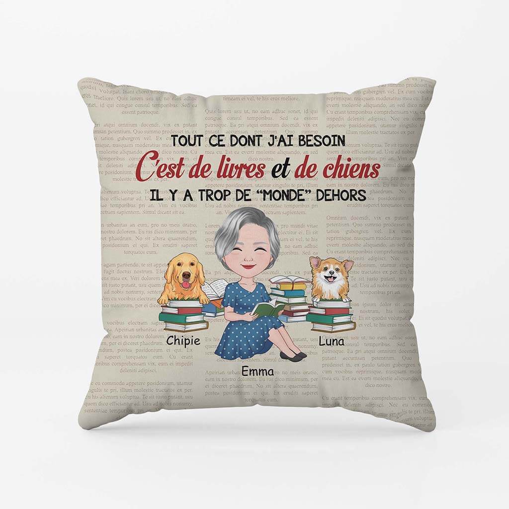 Coussin Chien Personnalisable | Tout Ce Dont Jai Besoin Livres Et Chiens - Image 2