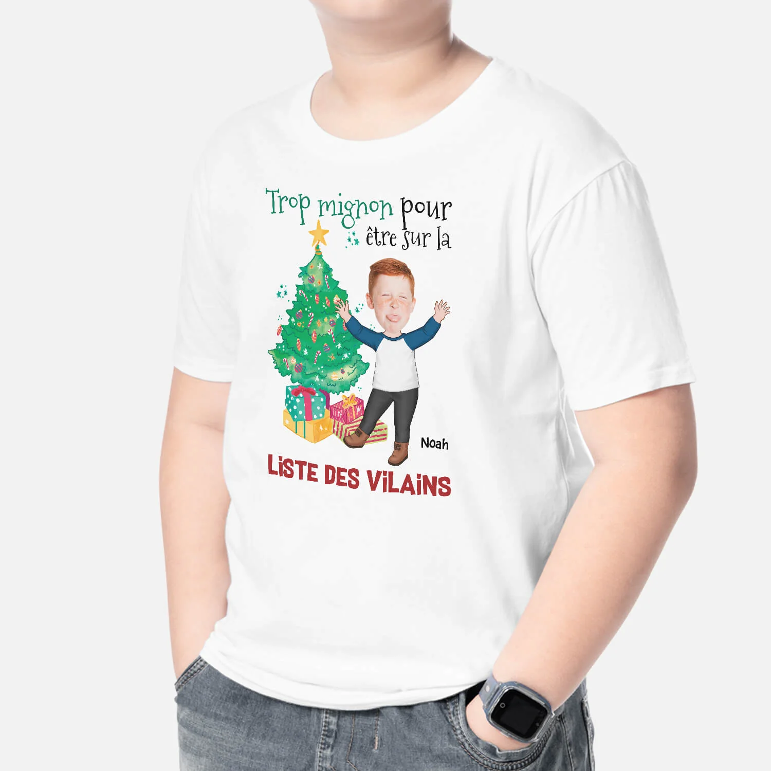 Tee Shirt Personnalisé Humoristique Enfant – Trop Mignon(ne) Pour Être Sur La Liste Des Vilains - Image 2