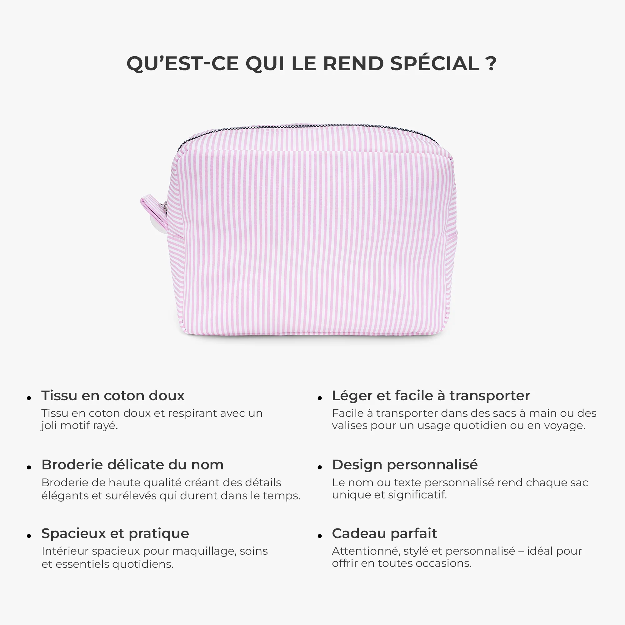 Trousse À Maquillage Personnalisée Rayée Avec Prénom Brodé - Cadeau Pour Femme Utile - Image 5