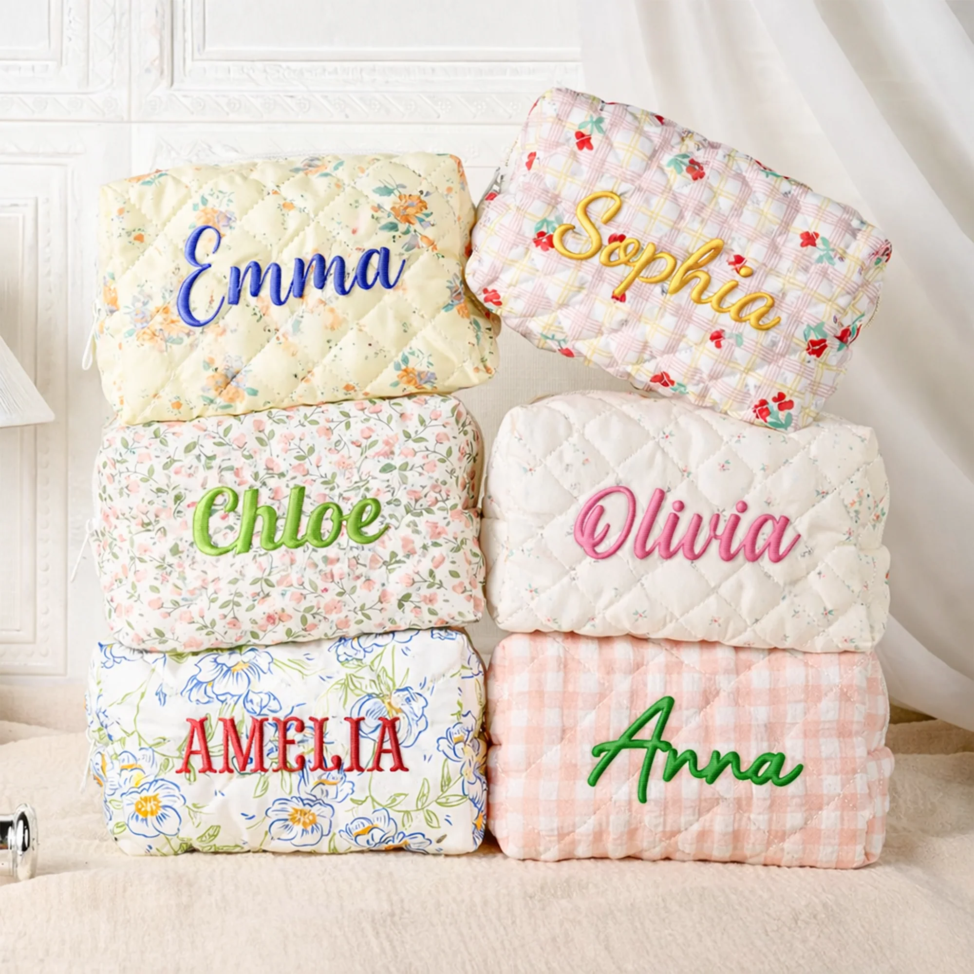 Trousse De Maquillage Personnalisée Brodée Avec Prénom - Trousse Fleurie Pour Elle