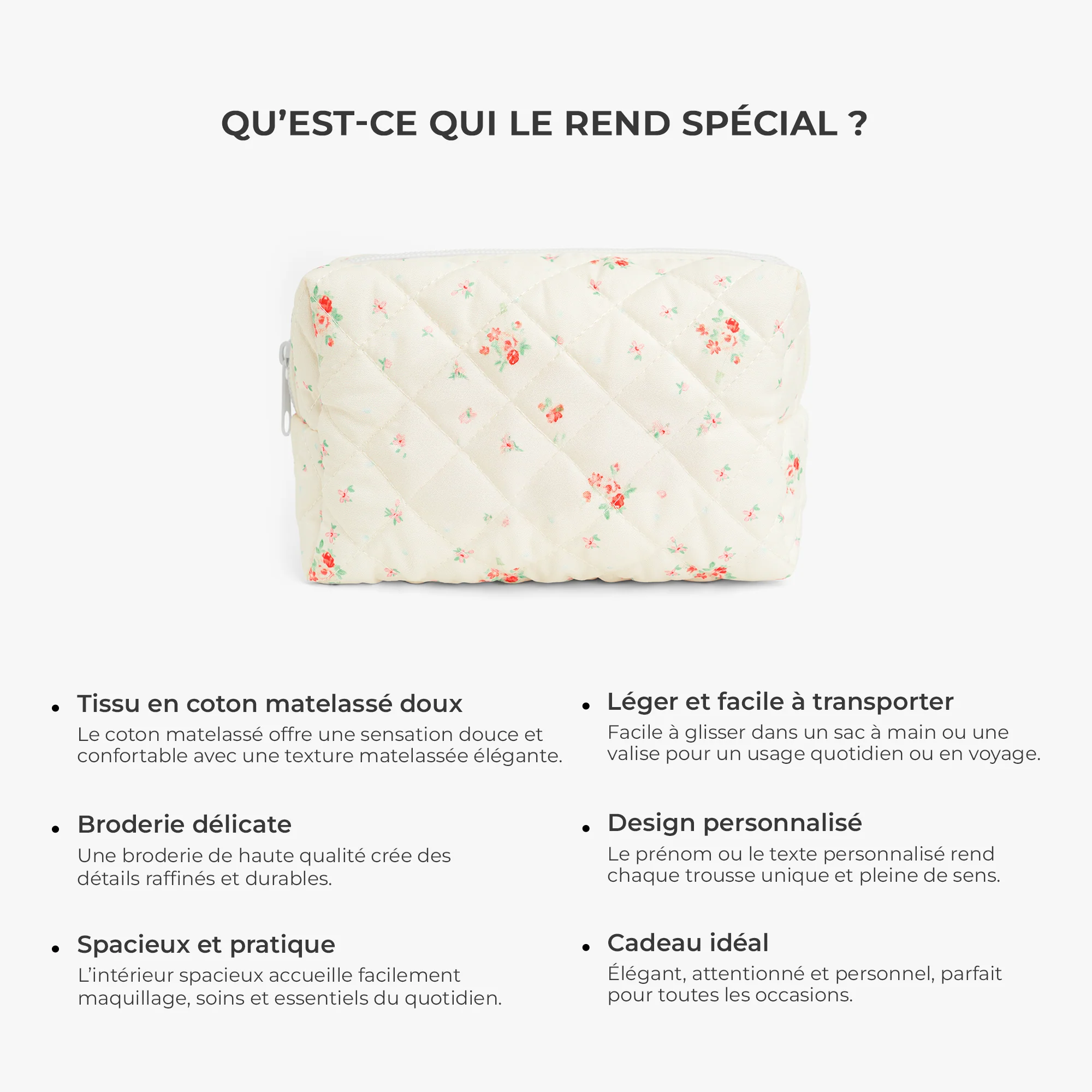 Trousse De Maquillage Personnalisée Brodée Avec Prénom - Trousse Fleurie Pour Elle - Image 5
