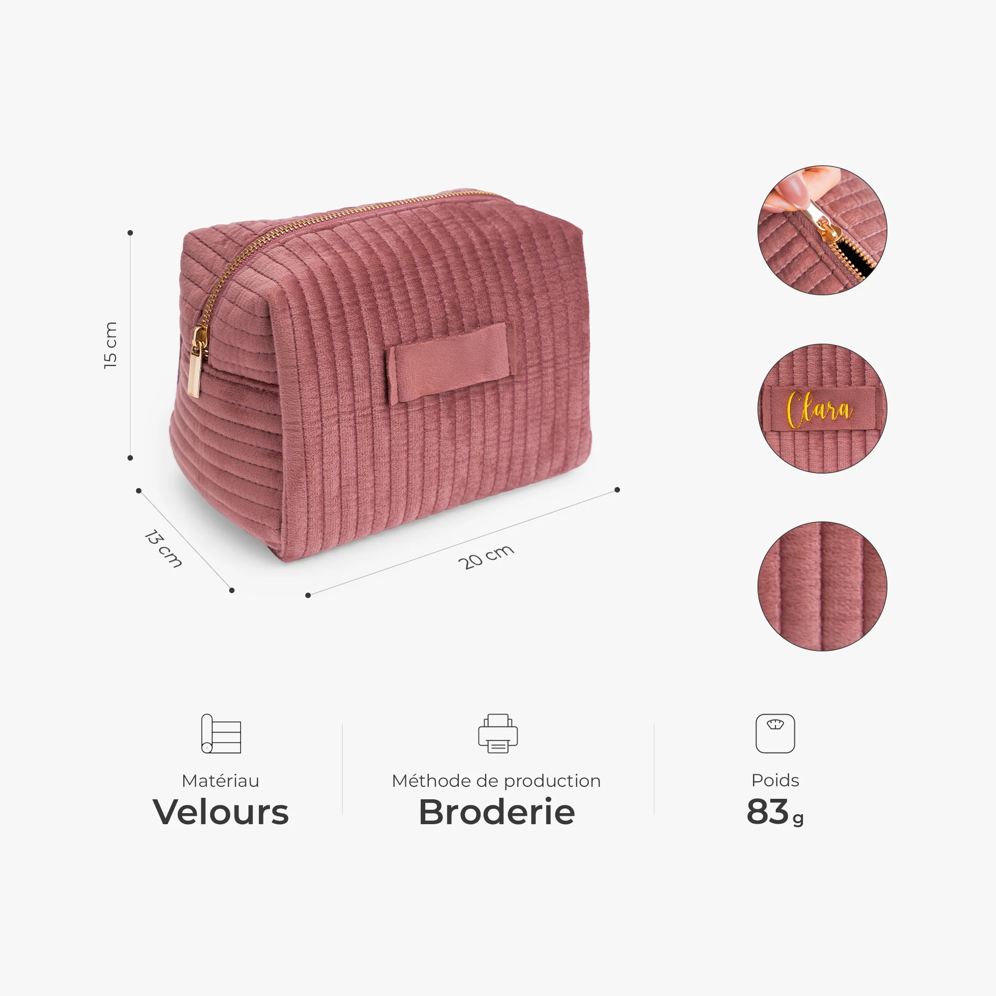 Trousse De Maquillage Personnalisée En Velours Avec Prénom Brodé - Cadeau Utile Pour Femme - Image 2