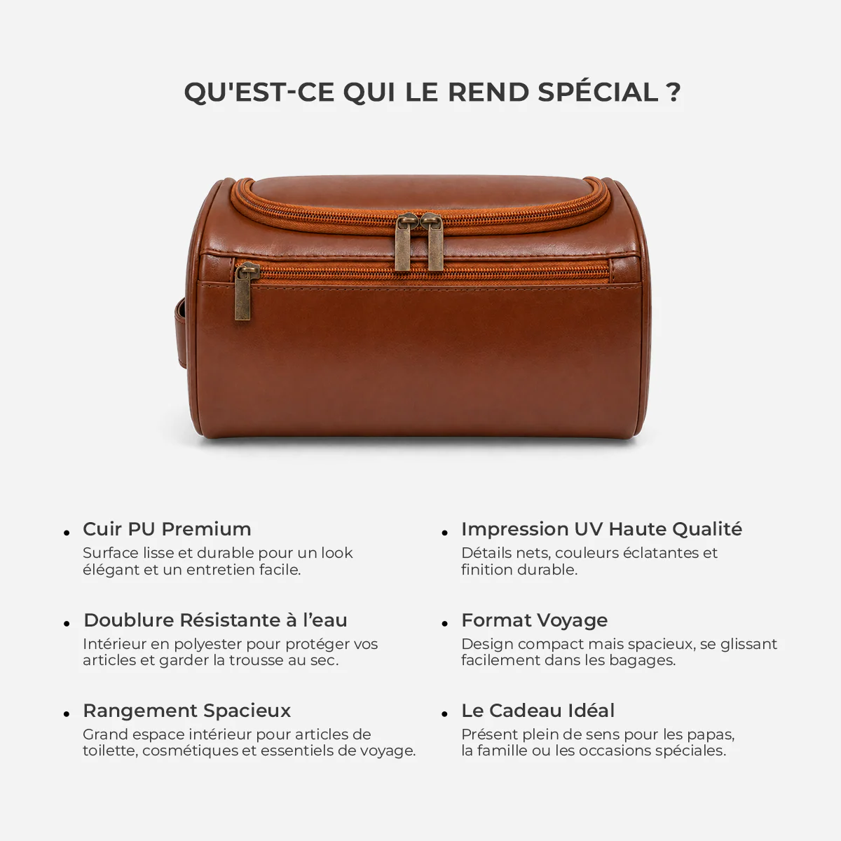 Trousse De Toilette En Cuir Personnalisée - Cadeau Homme Avec Prénom - Image 6