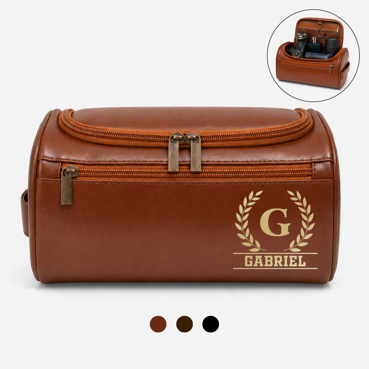 Trousse De Toilette En Cuir Personnalisée - Cadeau Homme Avec Prénom