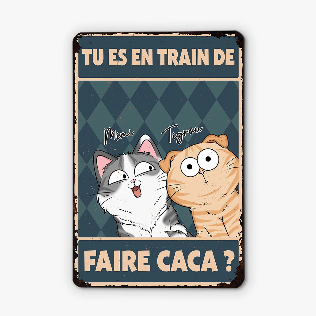 Plaque personnalisable – Chat espiègle pour porte de toilettes