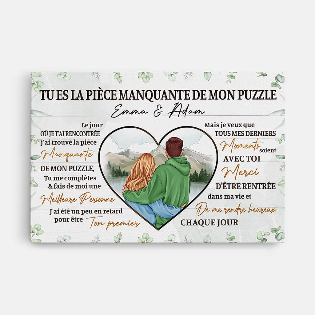 Tu Es Ma Pièce Manquante Avec Textes d'Amour - Toile Personnalisée Couple