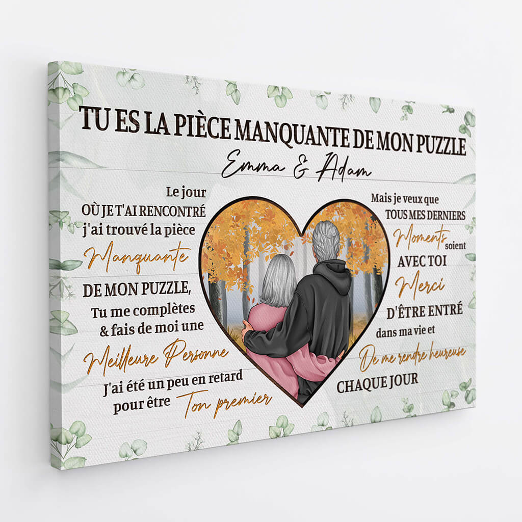 Tu Es Ma Pièce Manquante Avec Textes d'Amour - Toile Personnalisée Couple - Image 2