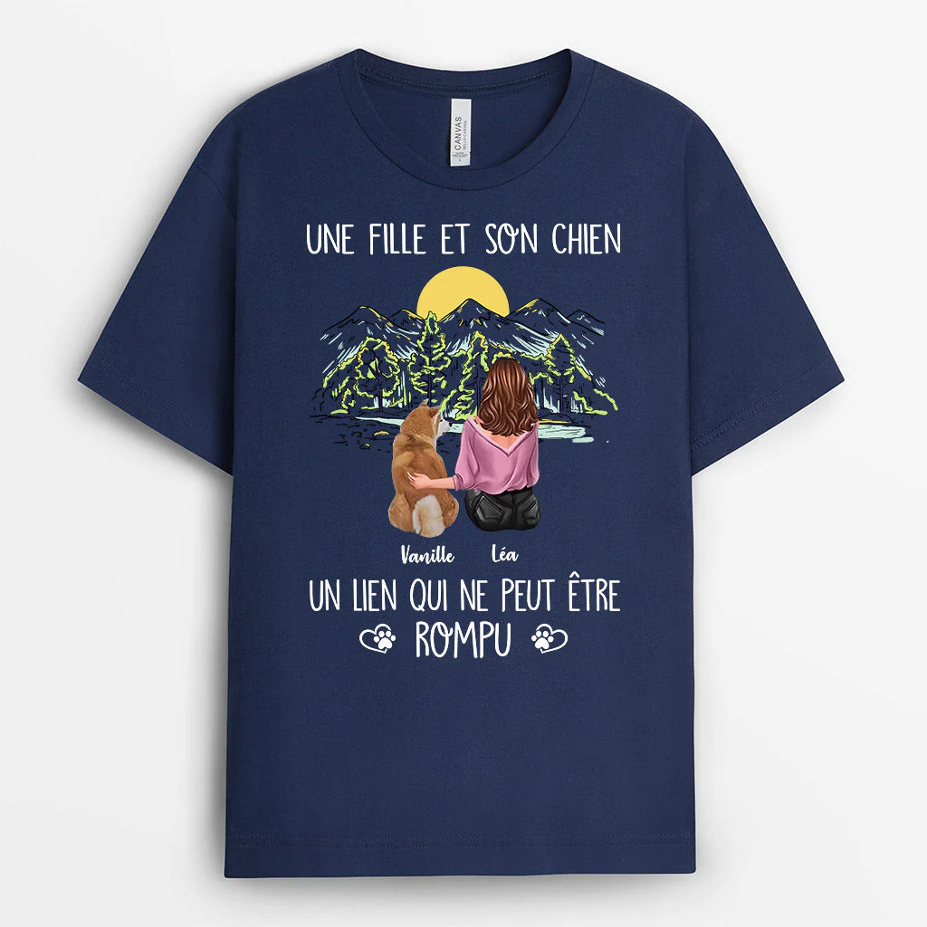 T-Shirt Personnalisé Femme - Une Fille et Son Chien | Design Paysage