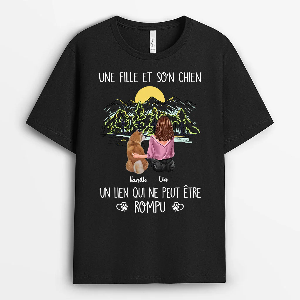 T-Shirt Personnalisé Femme - Une Fille et Son Chien | Design Paysage - Image 2