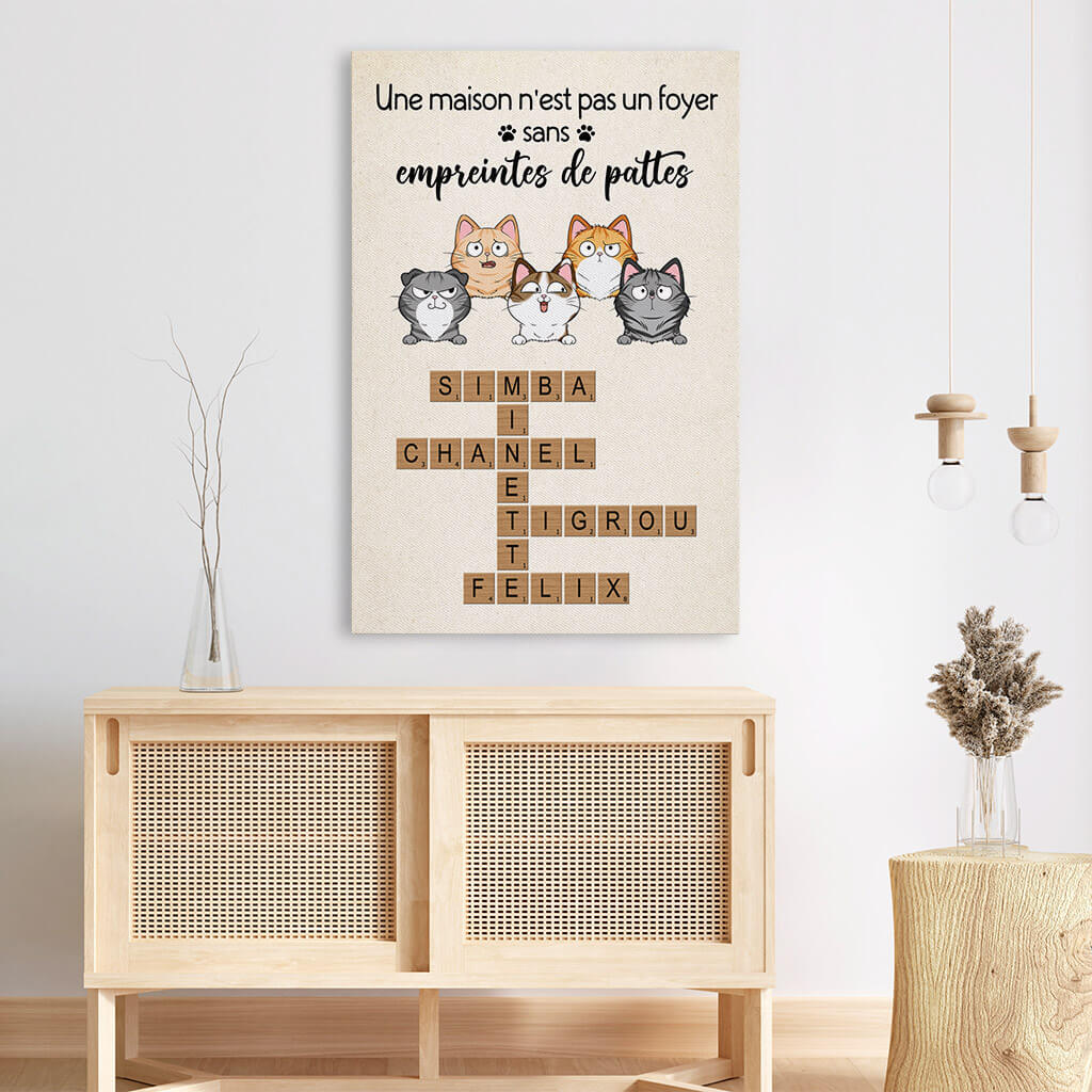 Une Maison N'est Pas Un Foyer Sans Empreintes De Pattes Avec Mots Croisés - Toile Avec Chat Personnalisé - Image 3