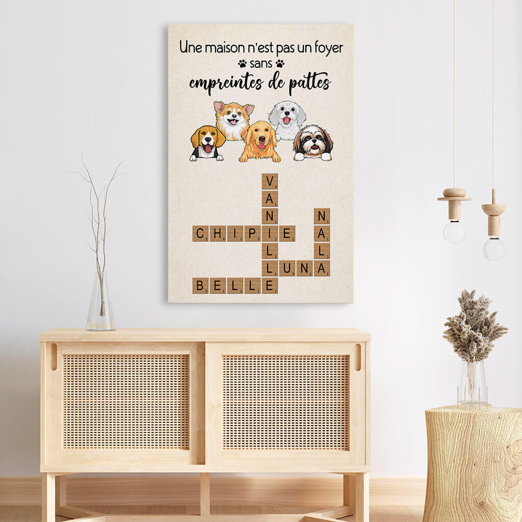Une Maison N'est Pas Un Foyer Sans Empreintes De Pattes Avec Mots Croisés - Toile Avec Chien Personnalisé - Image 3