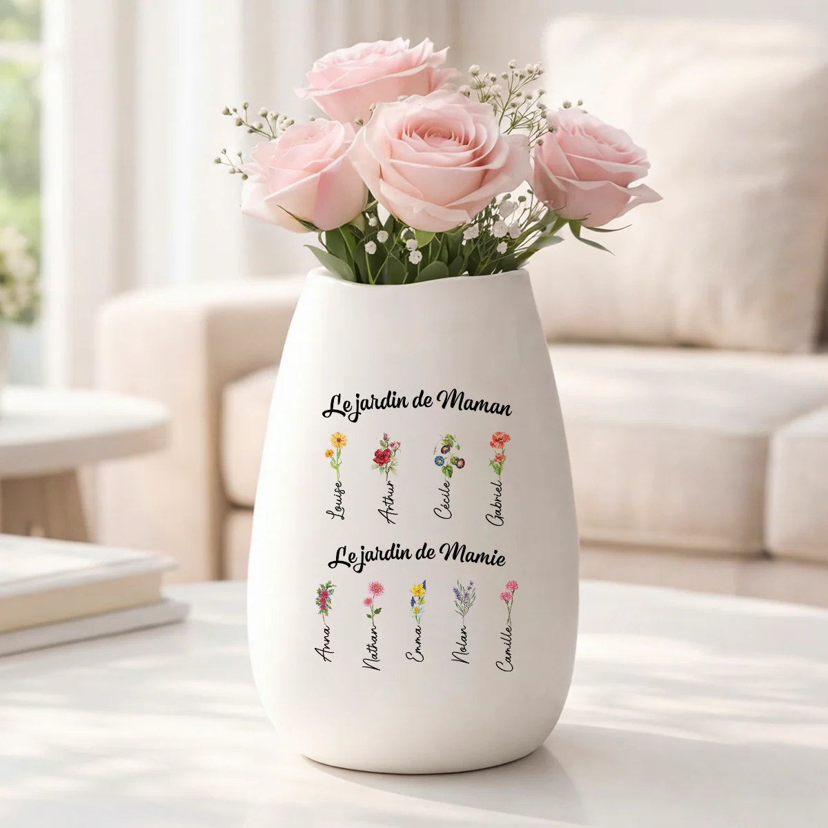 Vase À Personnaliser Céramique Mate - Jardin De Maman Mamie Avec Fleur De Naissance - Image 2