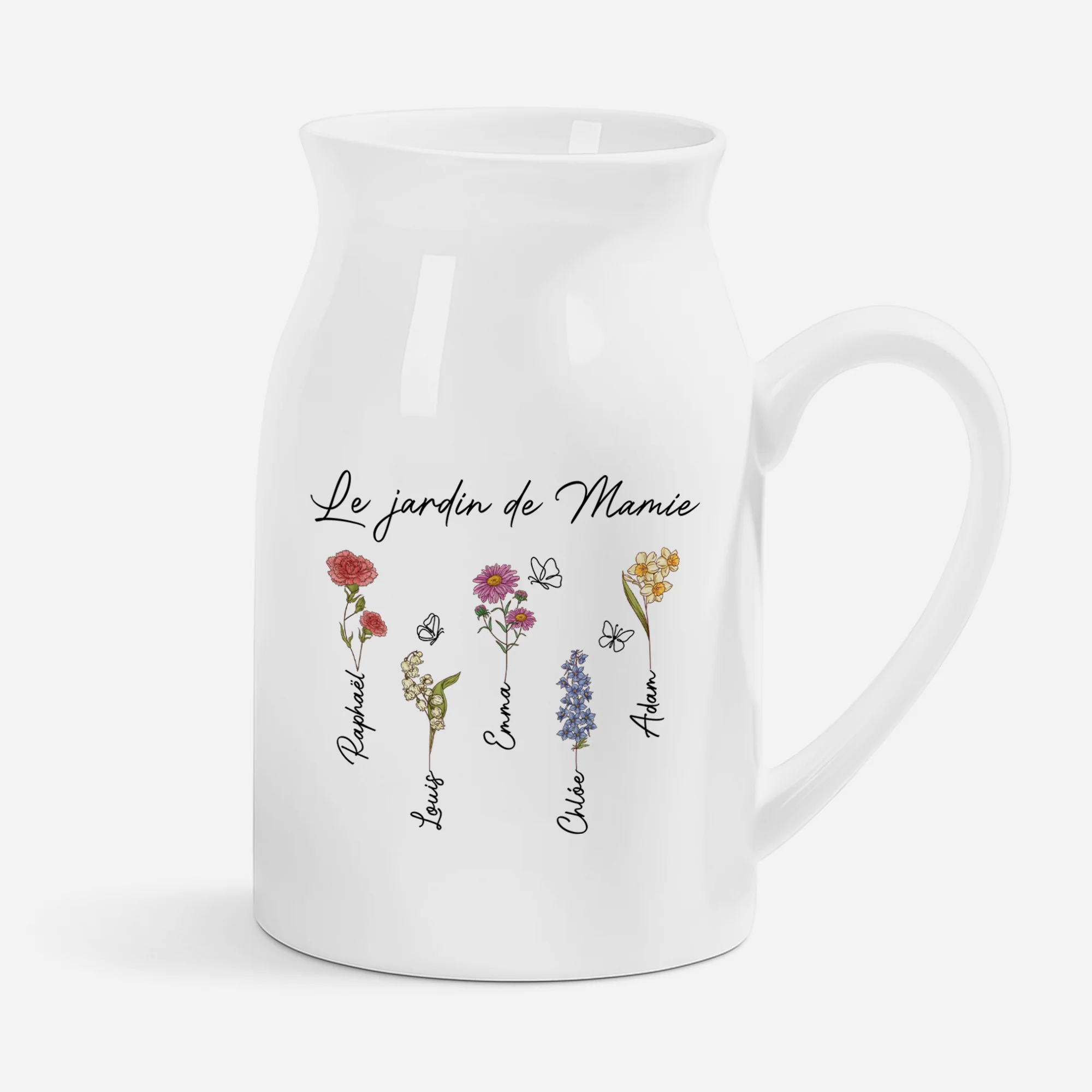 Vase À Personnaliser - Le Jardin De Mamie Maman Avec Fleurs De Naissance