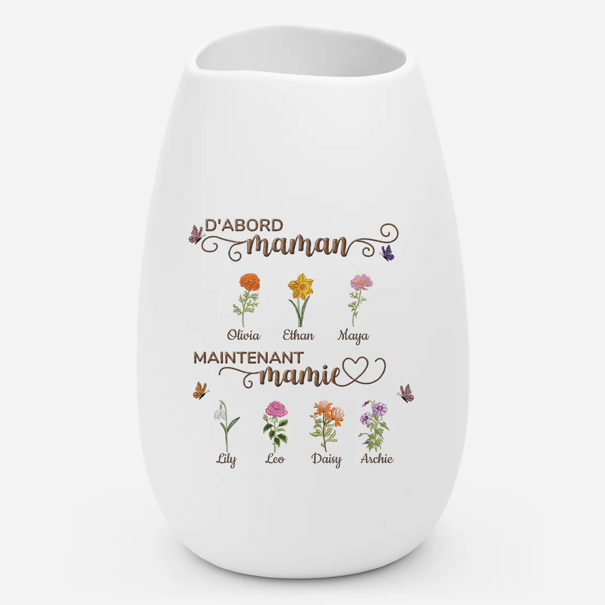 Vase Céramique Mate Personnalisé Avec Fleur - D'abord Maman Ensuite Mamie