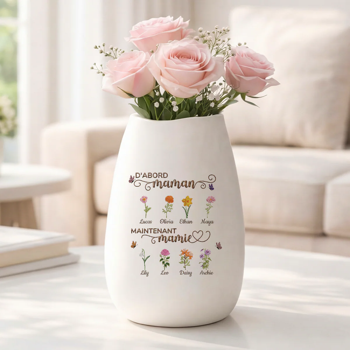 Vase Céramique Mate Personnalisé Avec Fleur - D'abord Maman Ensuite Mamie - Image 2