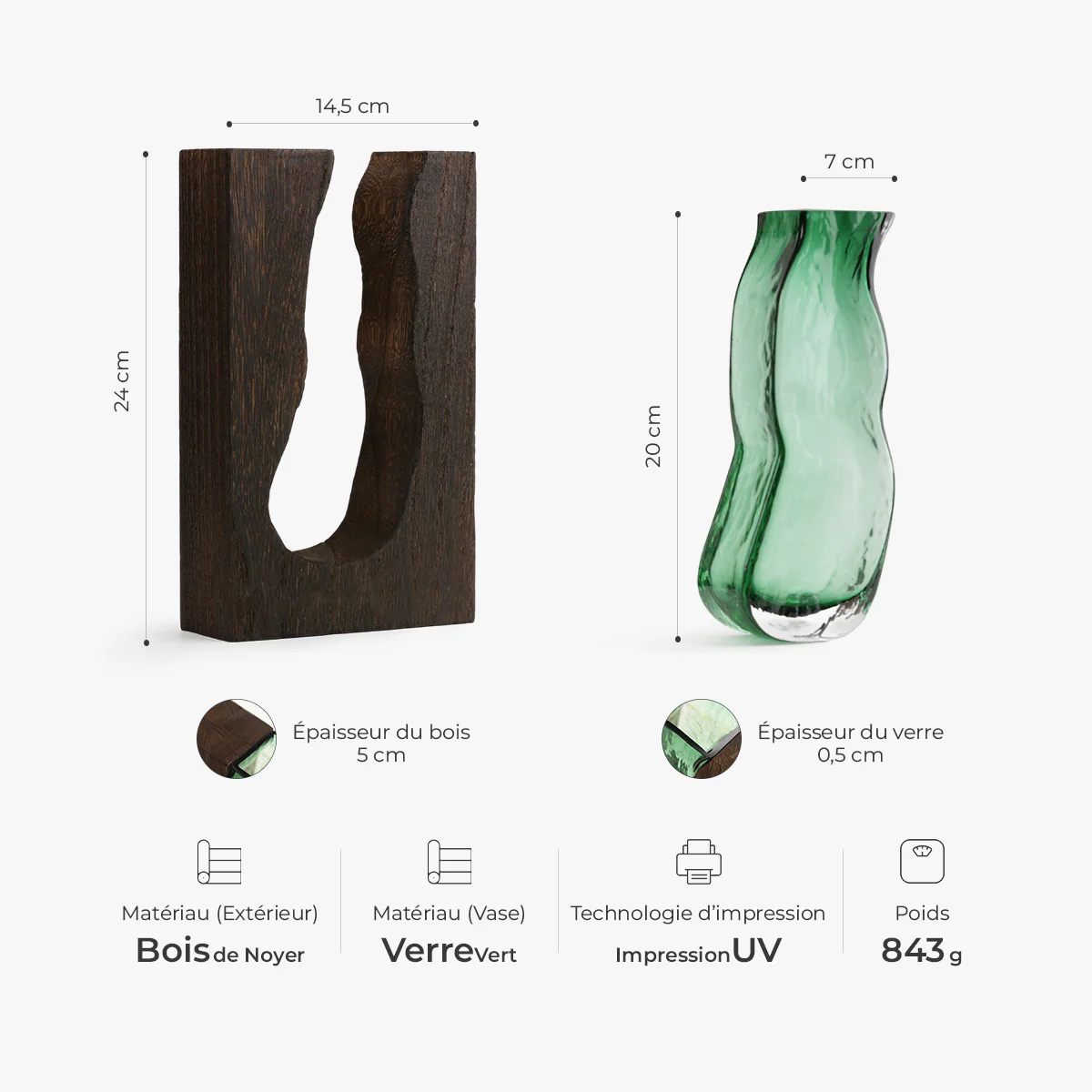 Vase En Verre Personnalisé Avec Support En Bois - Le Jardin De Maman Mamie - Image 3